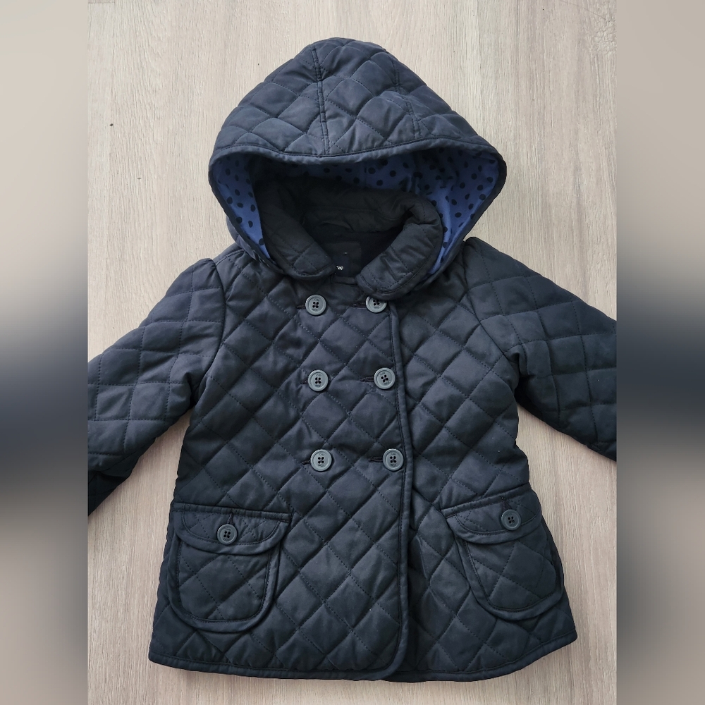 GAP Navy Quilted Hooded Kids Coat - Picture 2 of 7